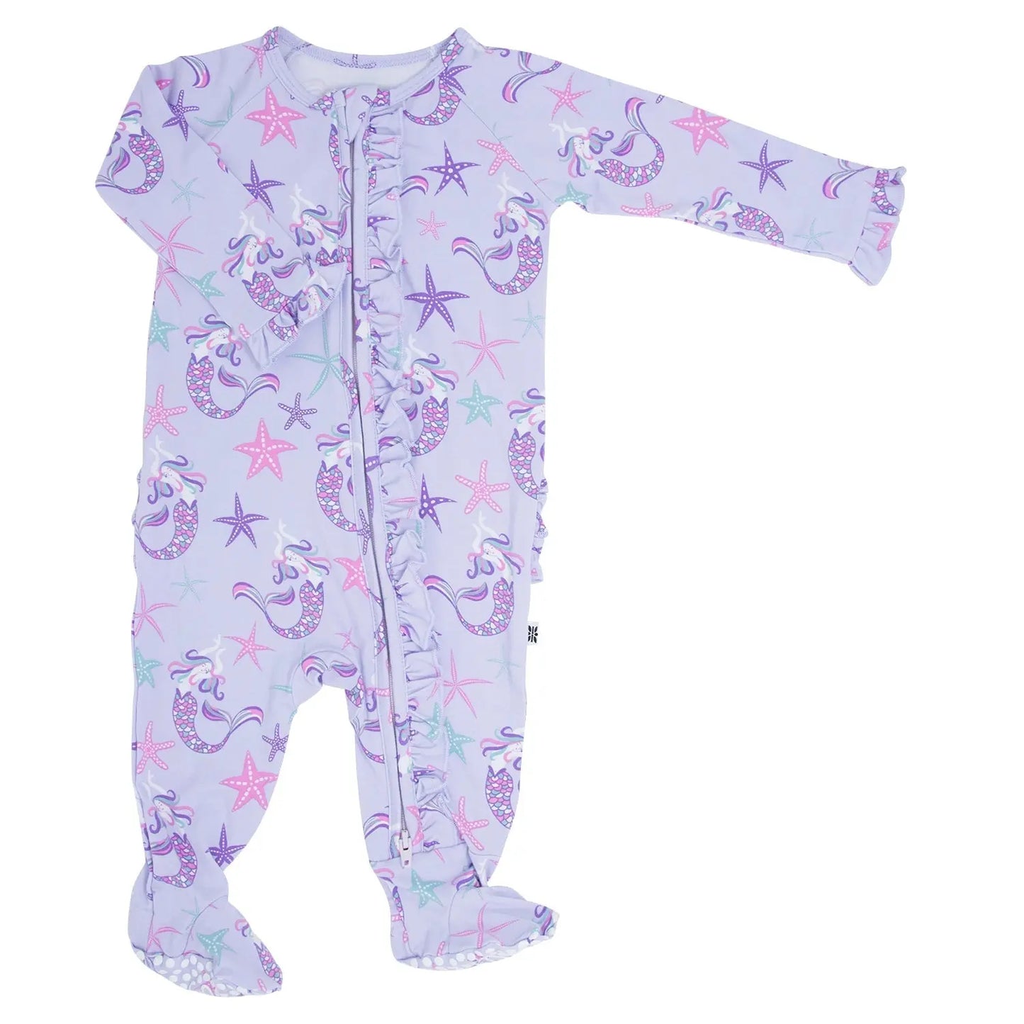 Ruffle Footie with 2 Way Zipper and No Slip Grips for Babies Sweet Bamboo