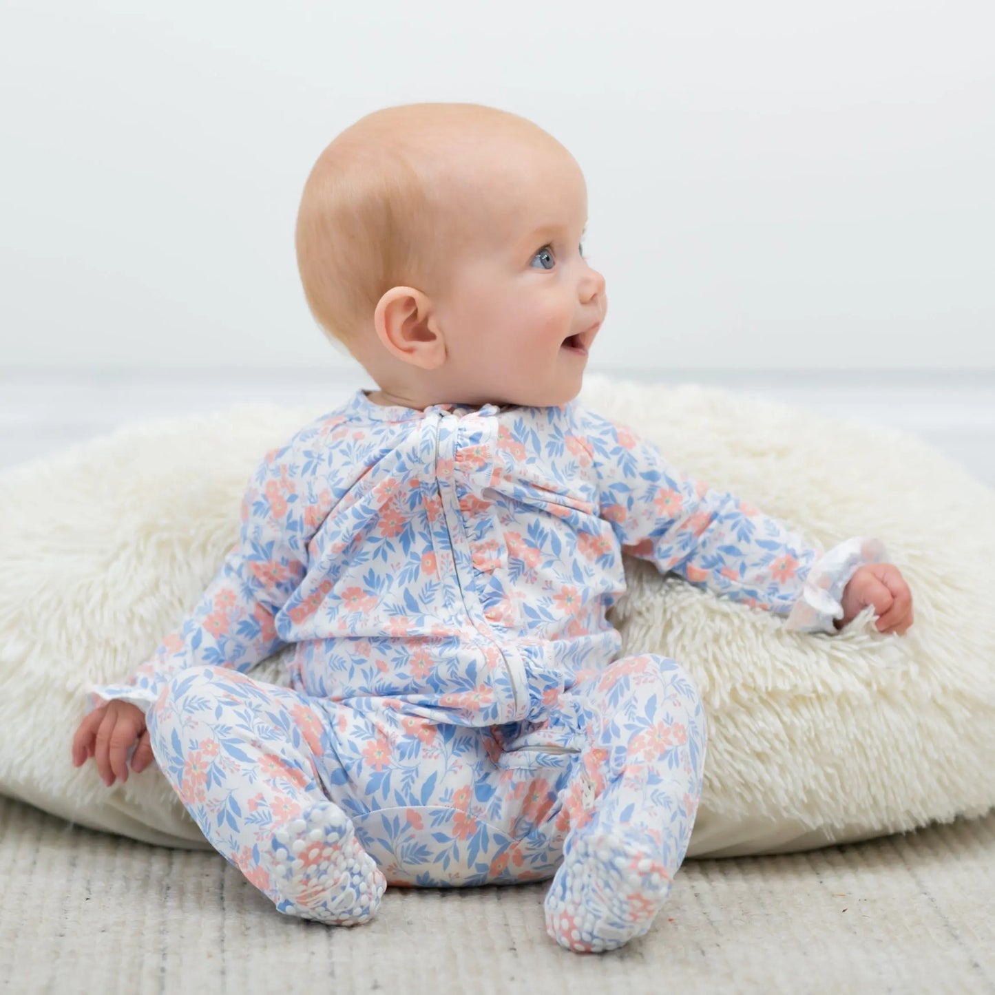 Ruffle Footie For Babies With Hypoallergenic Silky Smooth Fabric And No Slip Grip Sweet Bamboo