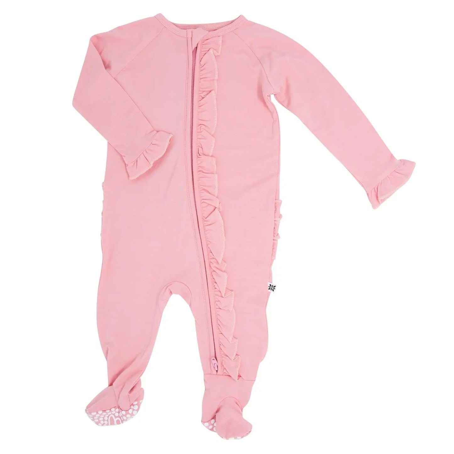 Ruffle Footie With 2 Way Zipper And No Slip Grips For Stability Sweet Bamboo