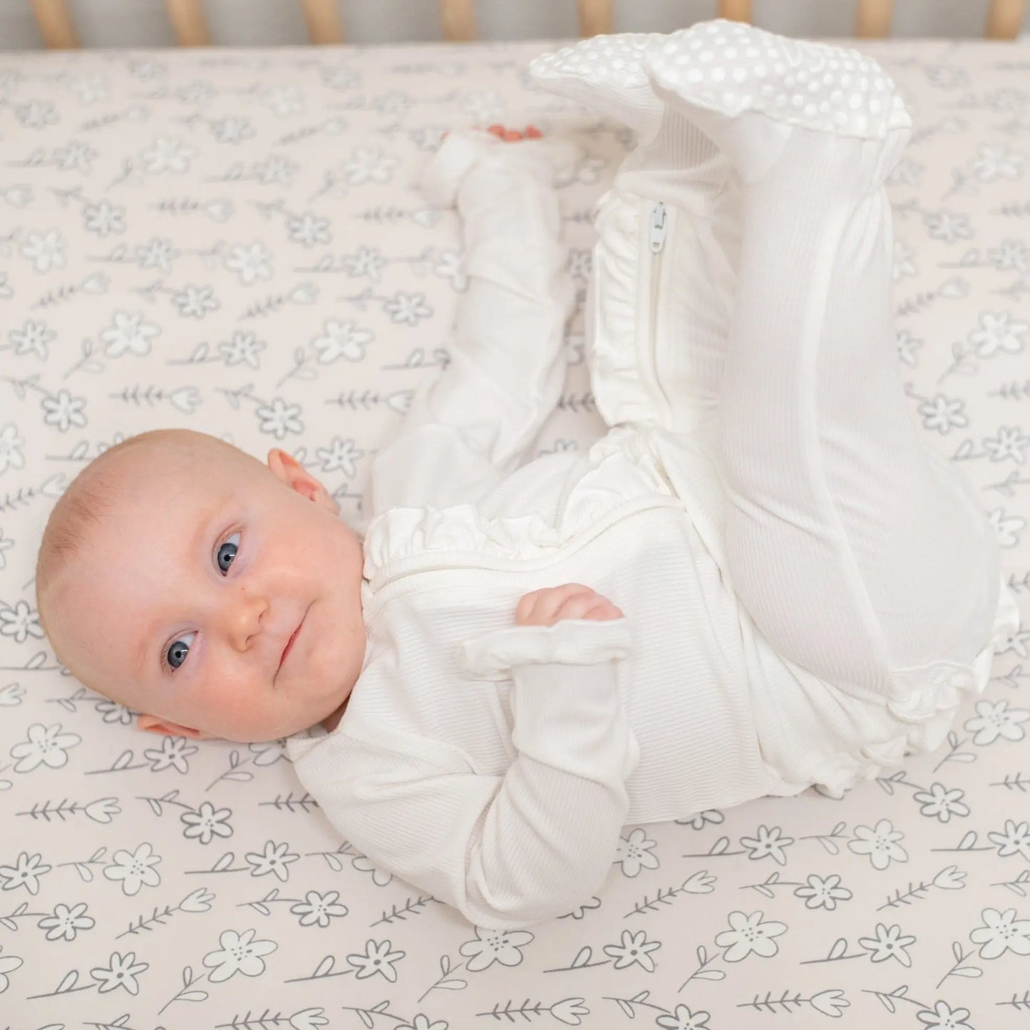 Ruffle Footie with 2 Way Zipper and No Slip Grips for Stability Sweet Bamboo