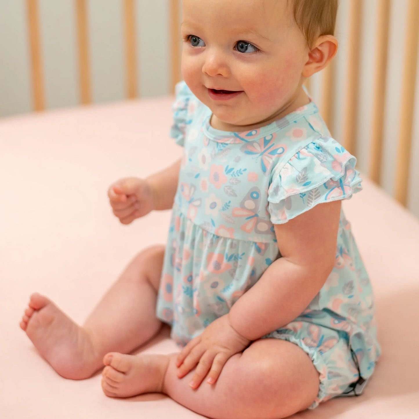 Ruffle Romper for Girls with Flutter Sleeves and Snap Closure Sweet Bamboo