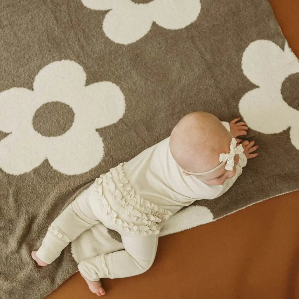 Ruffle Zipper One Piece Cream Bamboo Outfit for Baby Harp Angel Boutique