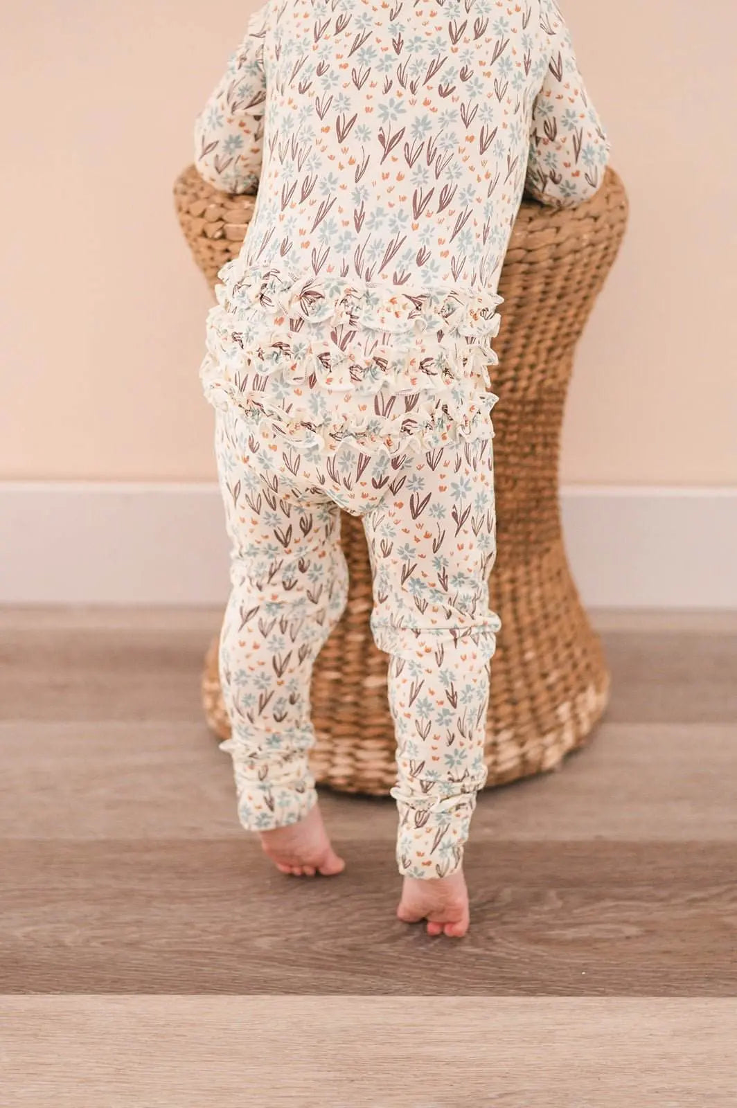Cozy Ruffle Zipper Baby Pajamas–Soft La La Floral Sleepwear Harp Angel Boutique