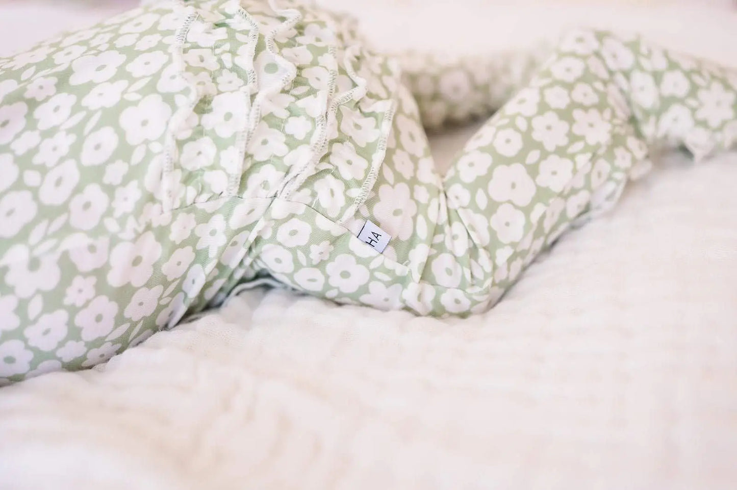 Ruffle Zipper One Piece Pajamas Sage Ditsy Floral for Baby Harp Angel Boutique
