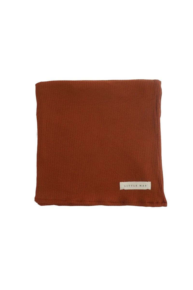 Little Mae & Co Rust Ribbed Stretch Swaddle for Newborns Soft Baby Blanket - Everetts Place Boutique -