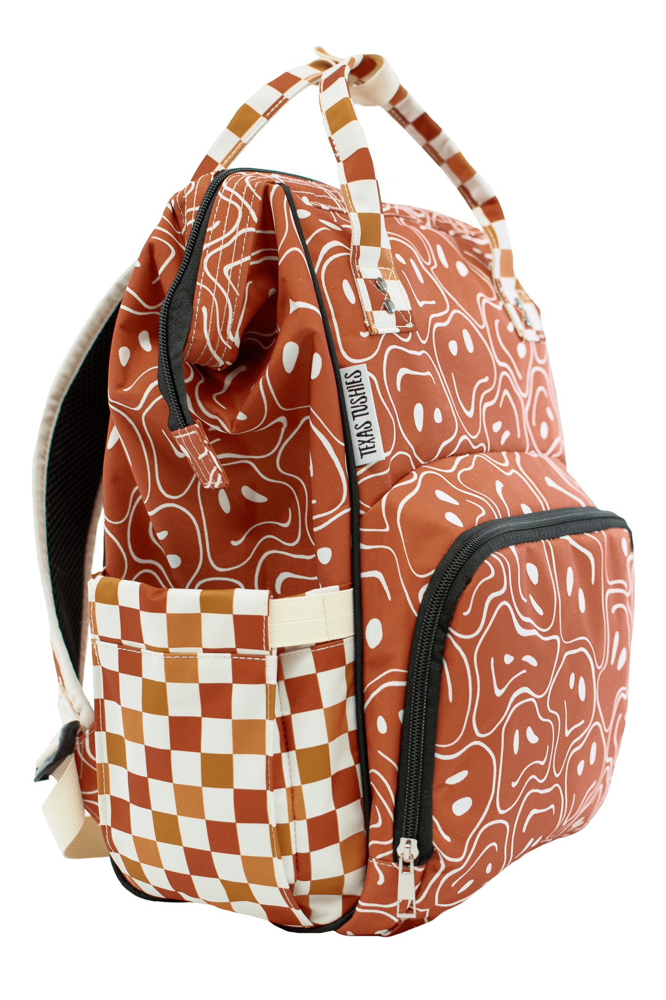 Ryker Faces Autumn Check Diaper Bag Trendy Backpack Style for Busy Parents Texas Tushies