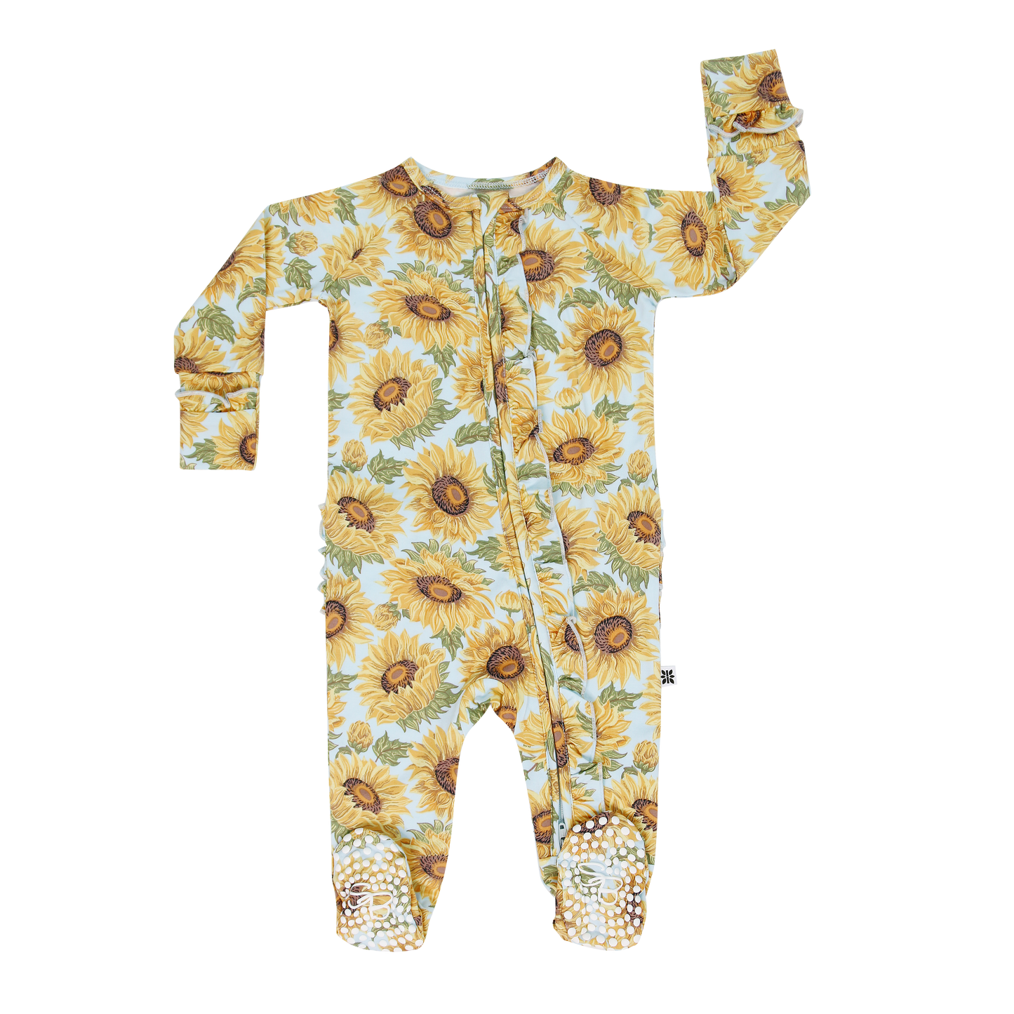 Sammy Sunflower Ruffle Footie Two Way Zipper Baby Newborn Sweet Bamboo Everetts Place: Online Boutique