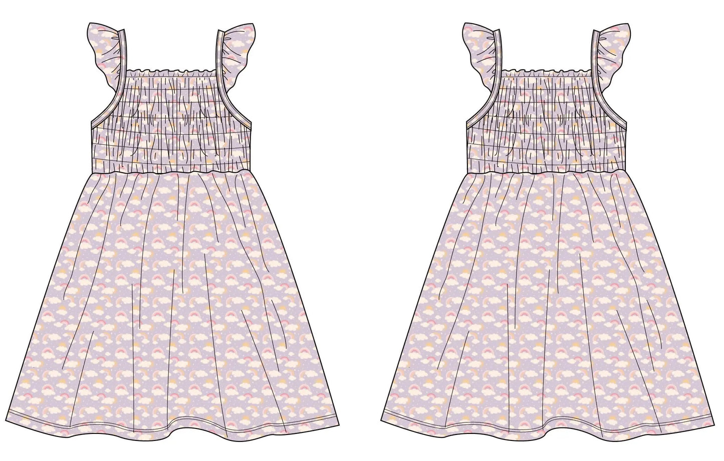 Lavender Rainbows And Clouds Smocked Vintage Dress For Baby Sweet Bamboo