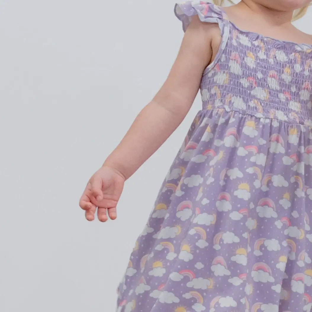 Lavender Rainbows And Clouds Smocked Vintage Dress For Baby Sweet Bamboo