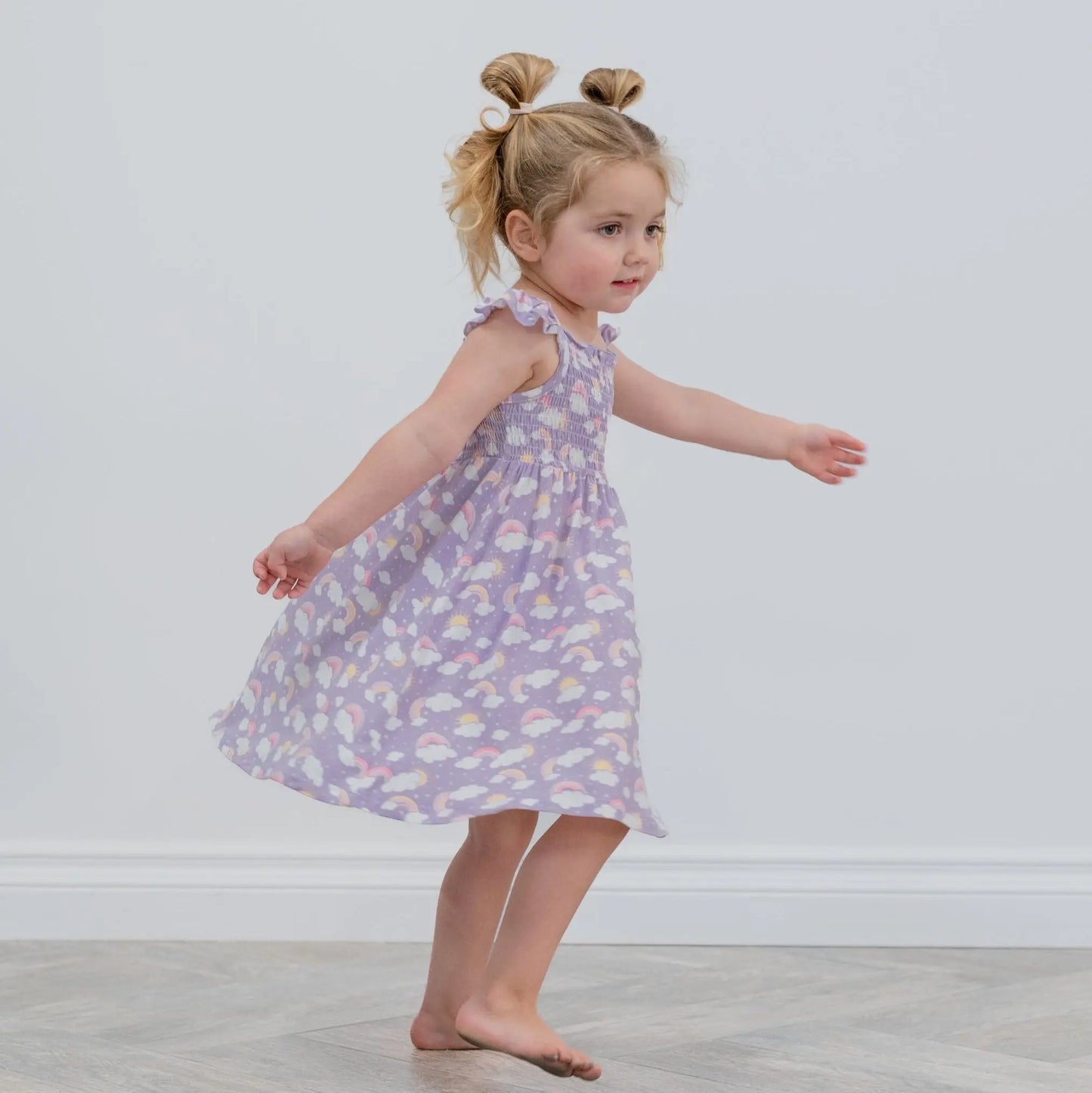 Lavender Rainbows And Clouds Smocked Vintage Dress For Baby Sweet Bamboo