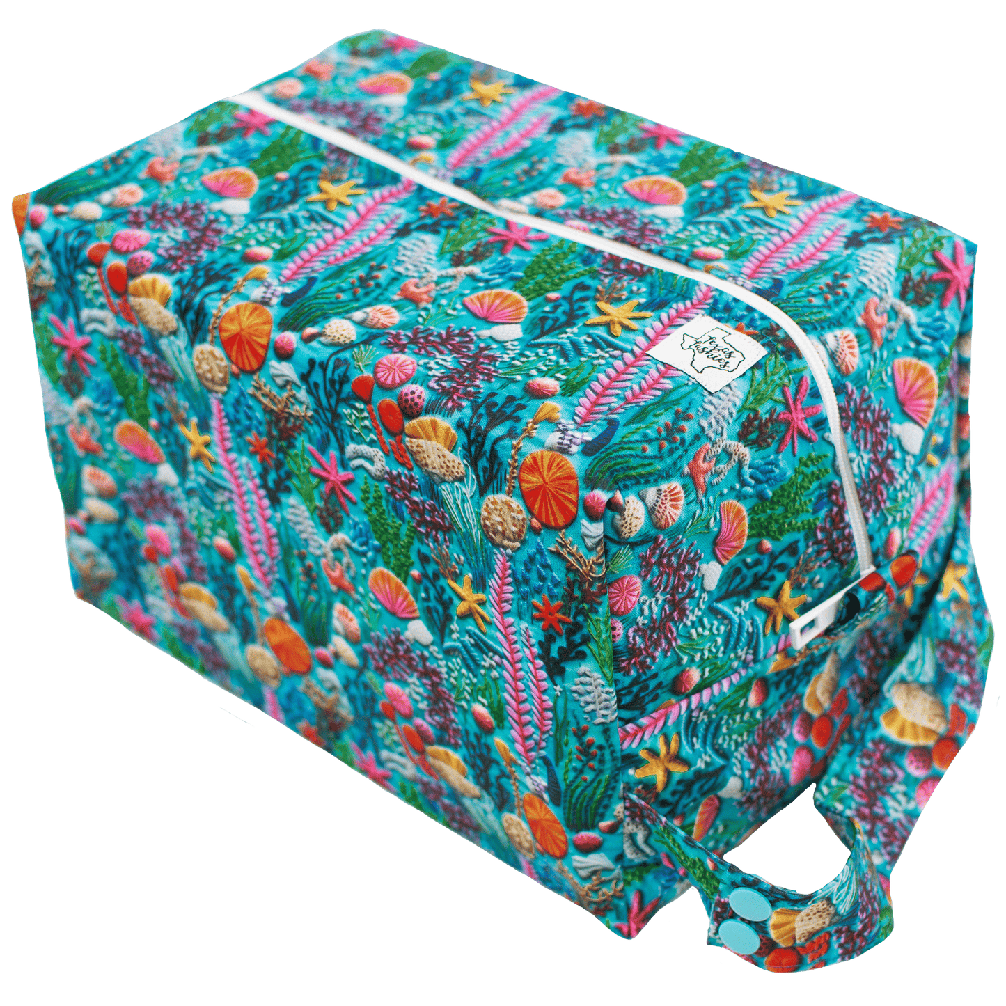 Sea Embroidery Diaper Pod for 8 to 12 Diapers with Zipper and Snap Handle Texas Tushies