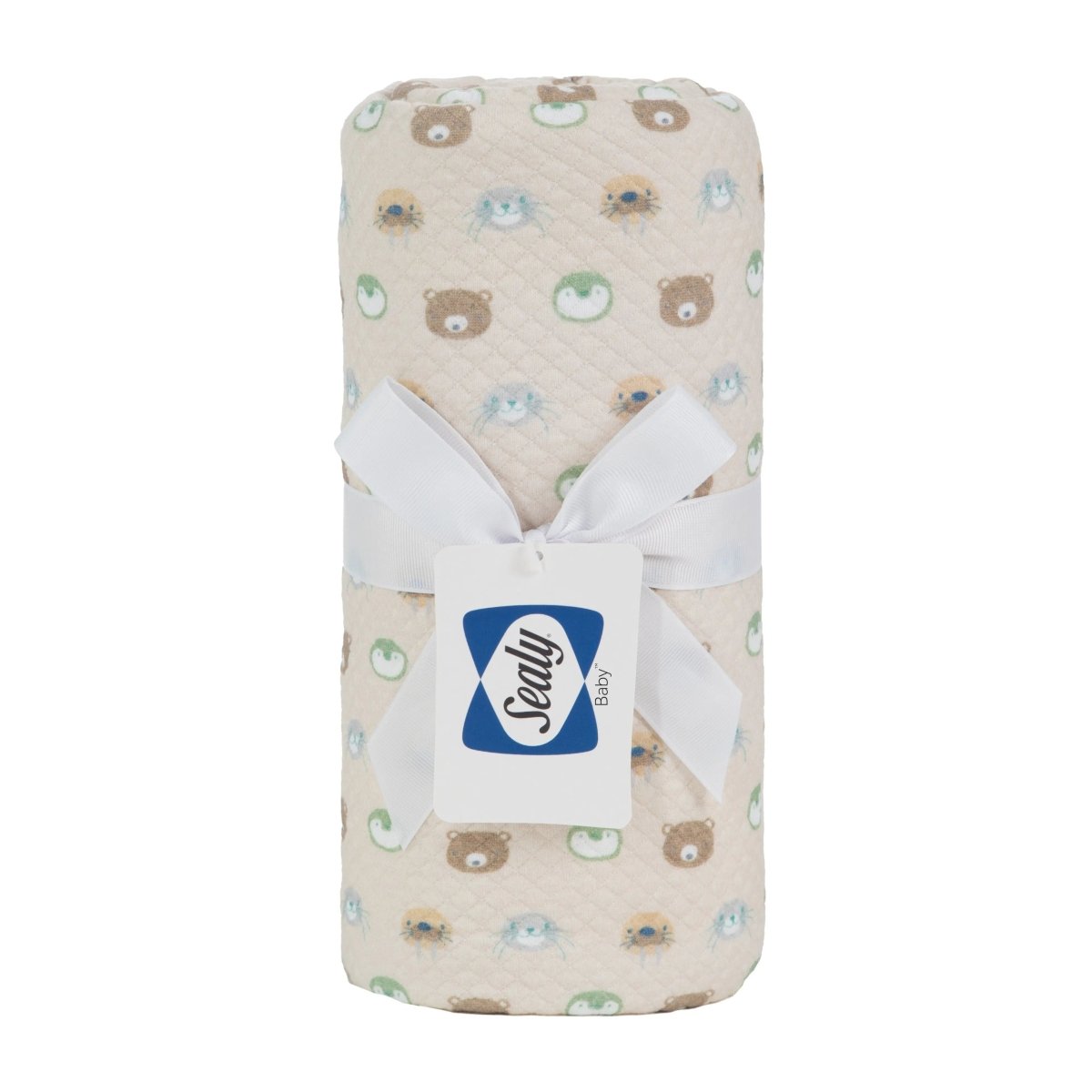 Sealy Baby Printed Knit Blanket Beige Animal Faces.
