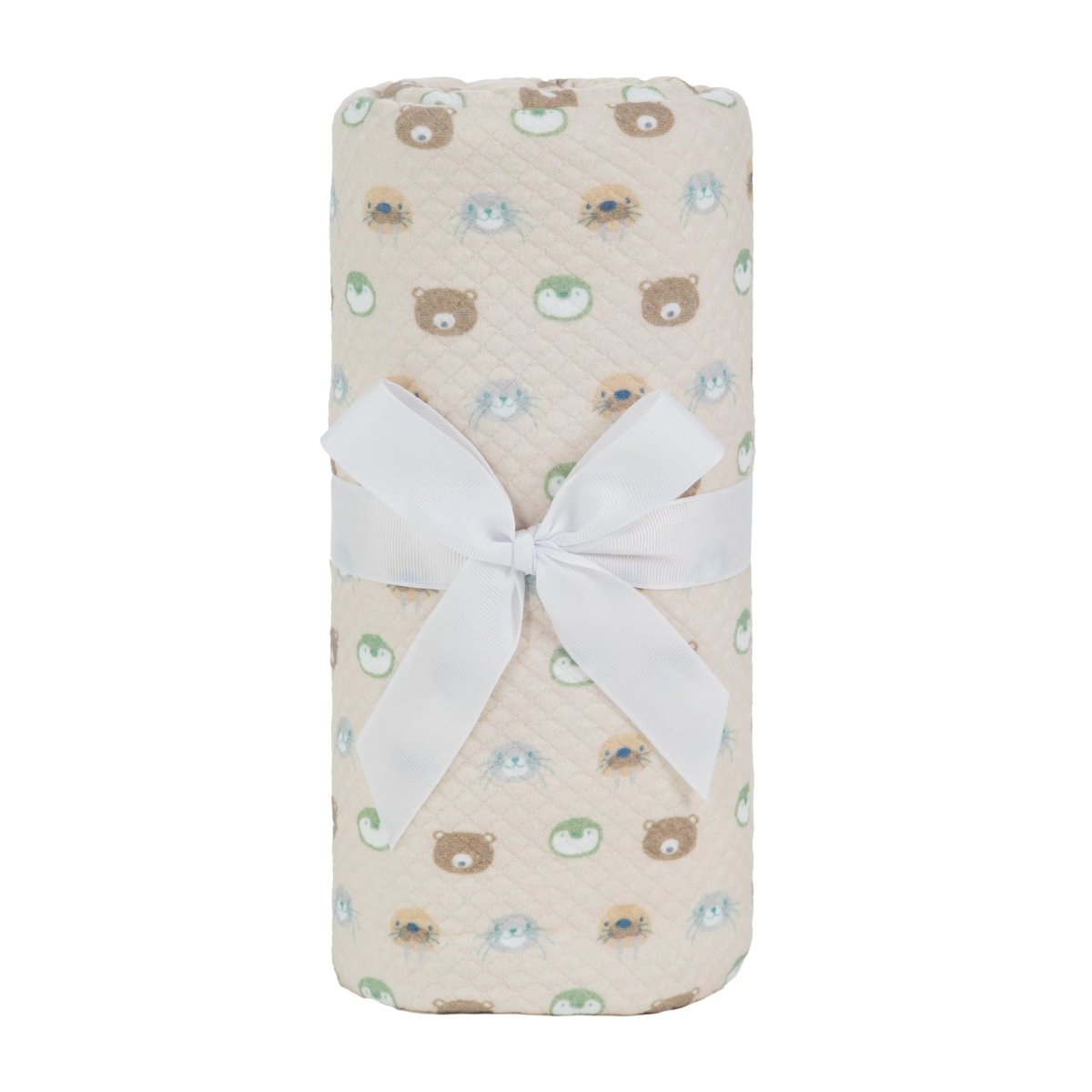 Sealy Baby Printed Knit Blanket Beige Animal Faces.