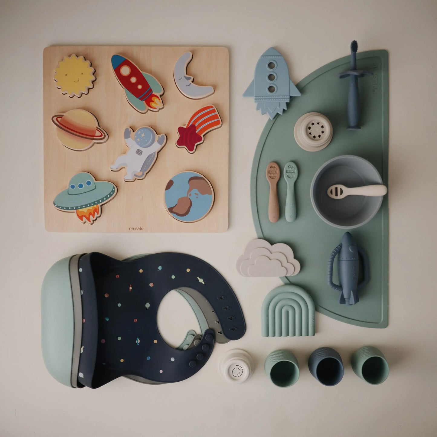 Rocket Rattle Teether Silicone Baby Toy with Built In Rattle Mushie