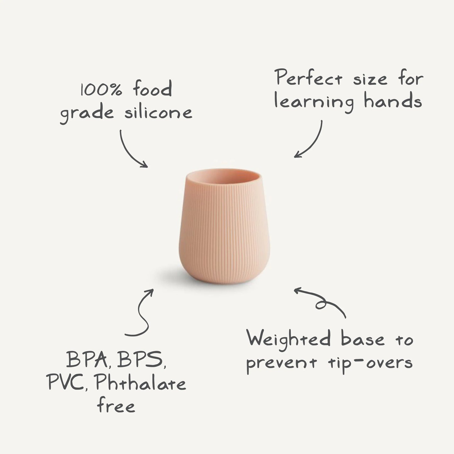 Silicone Starter Cup for Babies with Ribbed Texture and Weighted Base for Easy Transition from Bottle to Cup Mushie