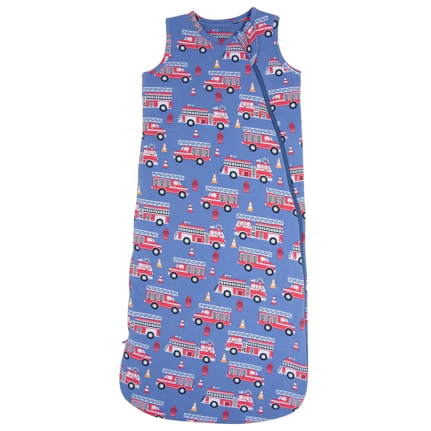 Blue Fire Truck Baby Sleep Sack for Infants 0 to 9 Months with Two Way J Zipper and Quilted Lining Sweet Bamboo