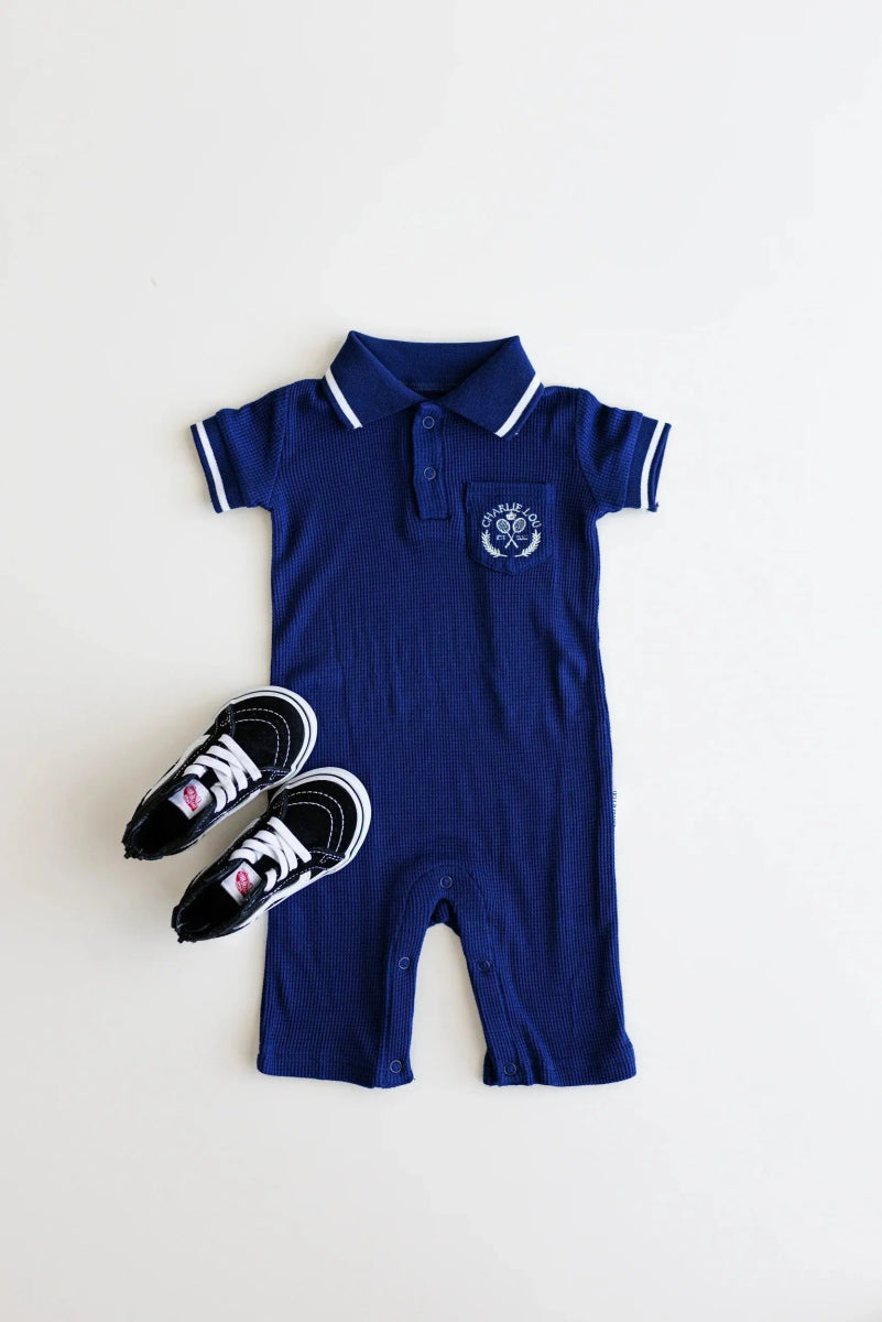 Charlie Lou Baby Soft Breathable Waffle Bamboo Polo Romper For Babies - Everetts Place Boutique -