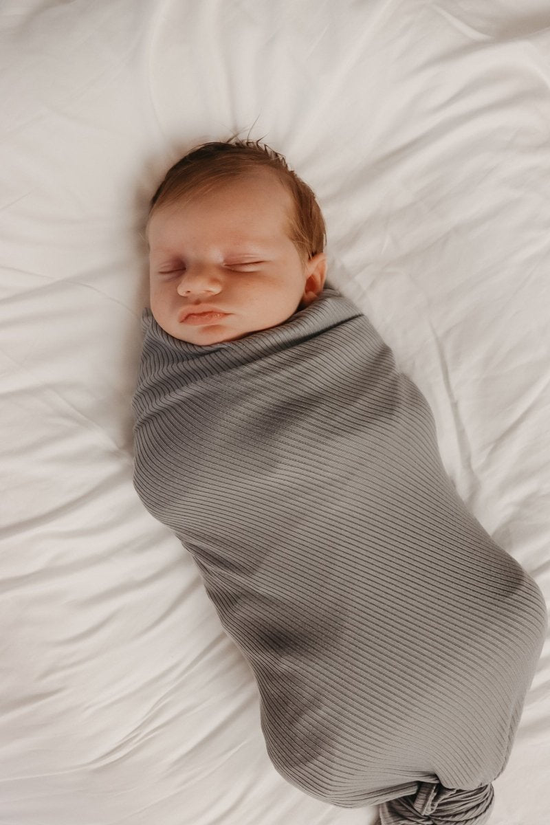 Little Mae & Co Stone Ribbed Stretch Swaddle Blanket For Newborns Little Mae - Everetts Place Boutique -