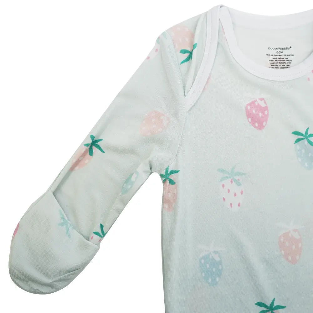 Goosewaddle® | Newborn Baby Blankets Toys Teethers Bibs & More Strawberry Print Knotted Gown for Newborns with Comfort Design - Apparel & Accessories > Clothing > Baby & Toddler Clothing > Baby & Toddler Sleepwear Sleep Sack