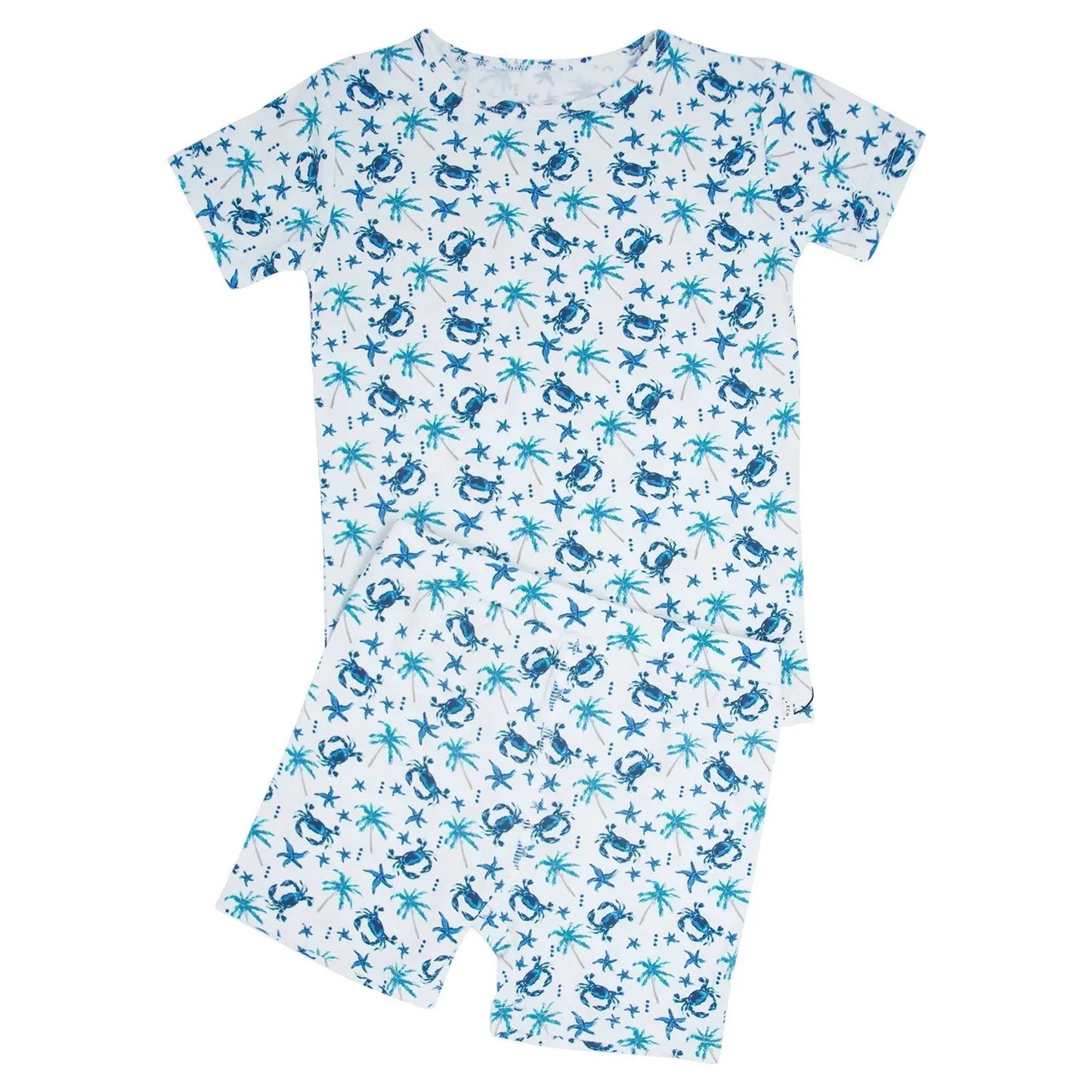Blue Crabs Summer Pajama Set for Kids Lightweight Short Sleeve Two Piece Outfit Sweet Bamboo