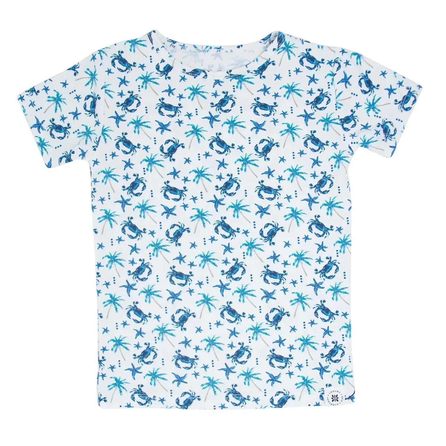Blue Crabs Summer Pajama Set for Kids Lightweight Short Sleeve Two Piece Outfit Sweet Bamboo