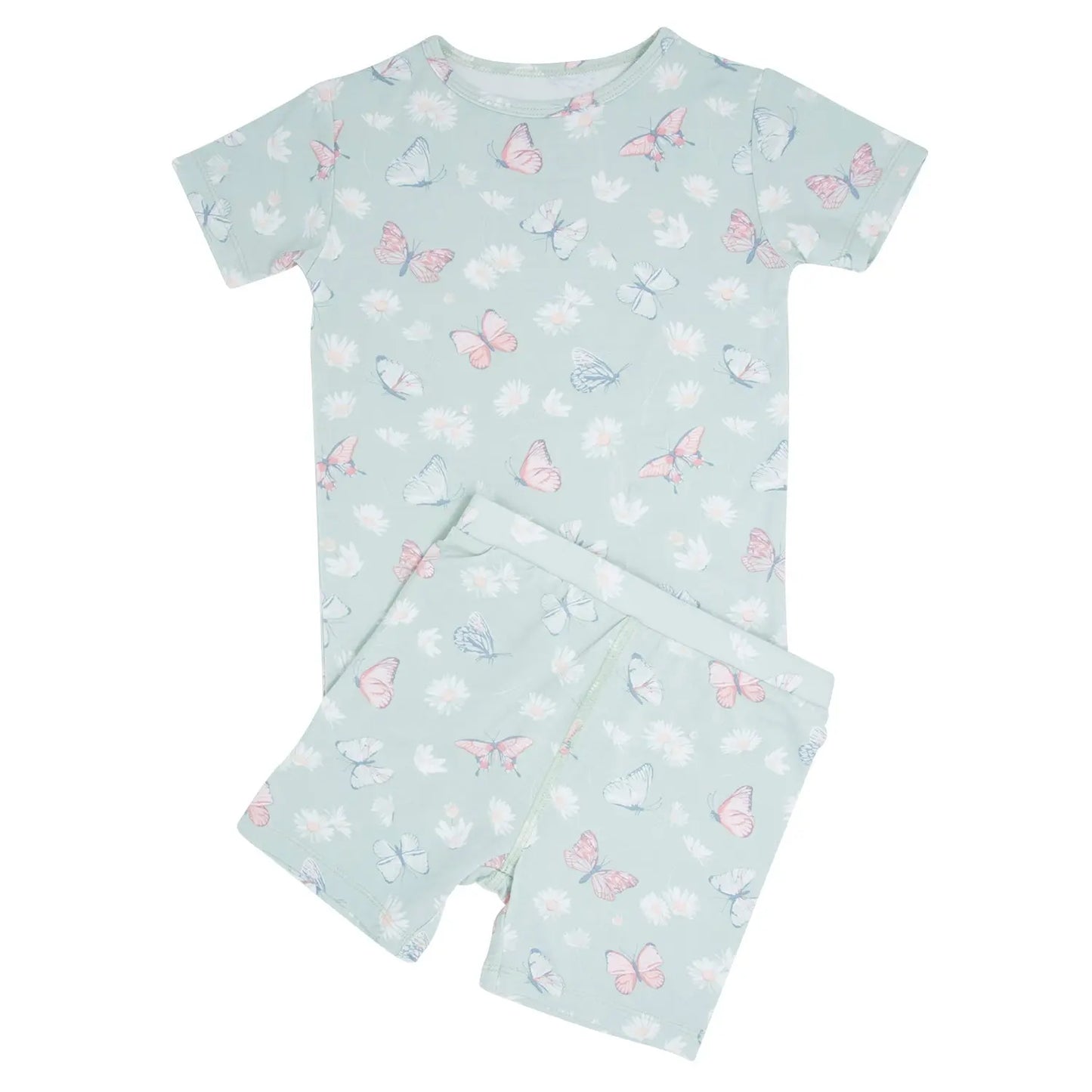 Mint Butterfly Daisy Bamboo Summer Pajama Set for Kids Sweet Bamboo