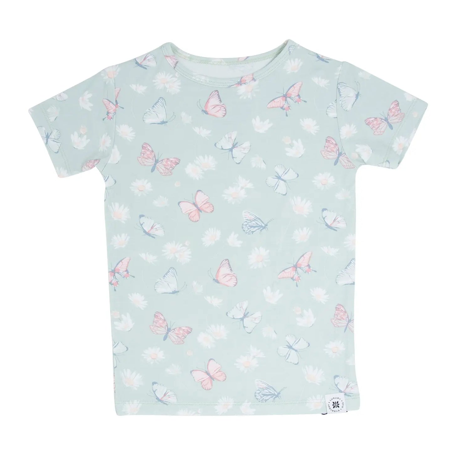 Mint Butterfly Daisy Bamboo Summer Pajama Set for Kids Sweet Bamboo