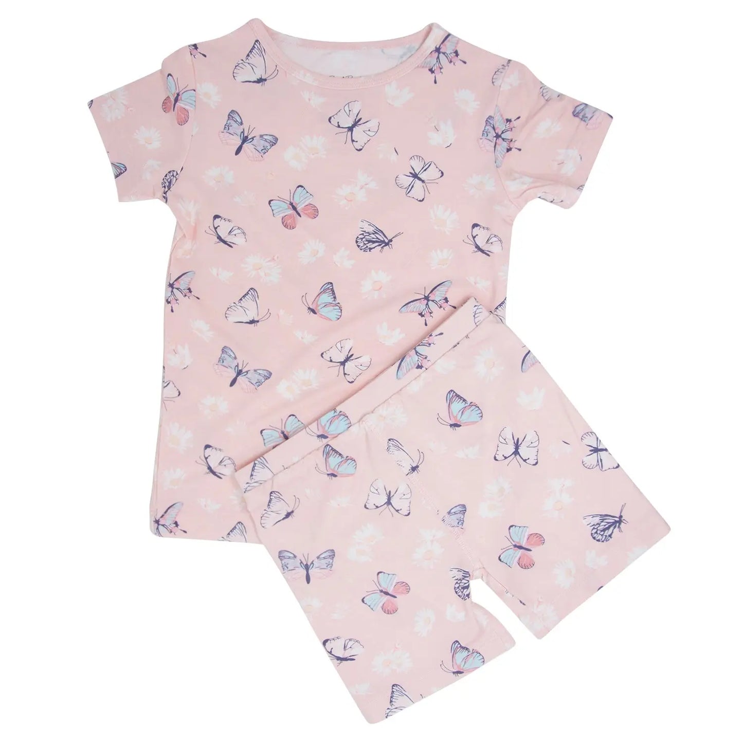 Pink Butterfly Daisy Bamboo Summer Pajama Set for Kids Sweet Bamboo