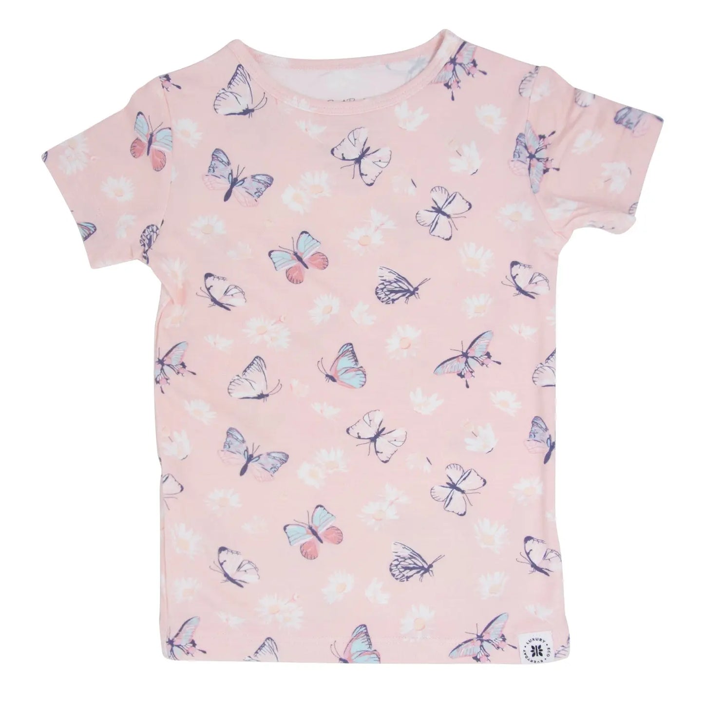Pink Butterfly Daisy Bamboo Summer Pajama Set for Kids Sweet Bamboo