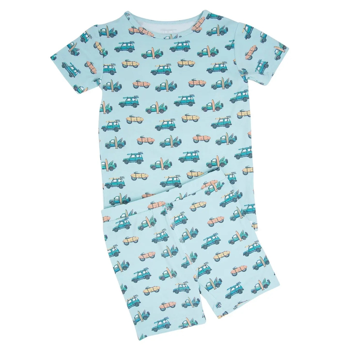 Surfing Beach Summer Pajama Set for Kids Lightweight Short Sleeve Two Piece Outfit Sweet Bamboo