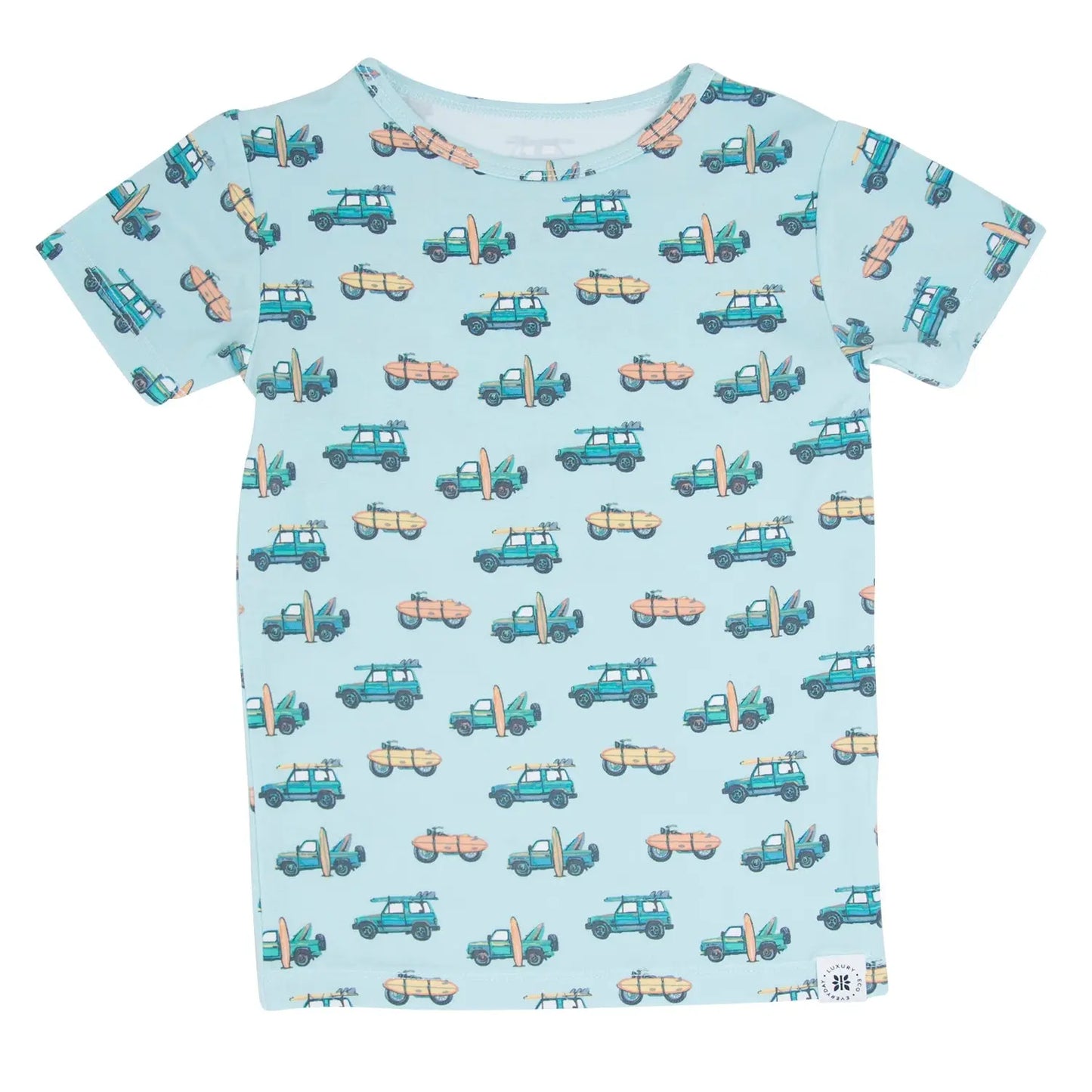 Surfing Beach Summer Pajama Set for Kids Lightweight Short Sleeve Two Piece Outfit Sweet Bamboo