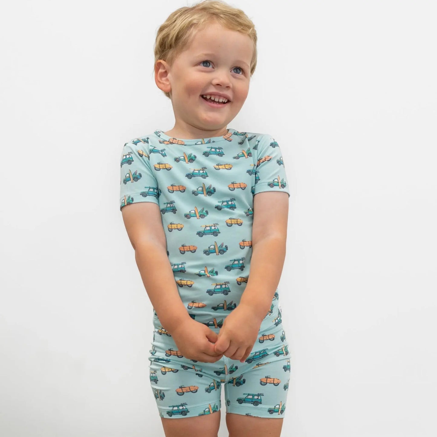 Surfing Beach Summer Pajama Set for Kids Lightweight Short Sleeve Two Piece Outfit Sweet Bamboo
