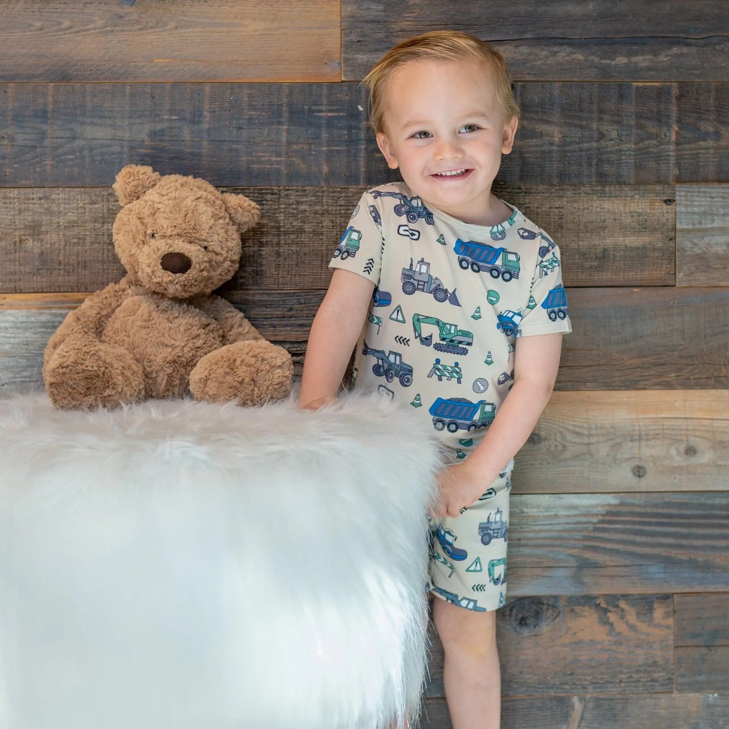Trucks Diggers Construction Summer Pajama Set For Kids Sweet Bamboo