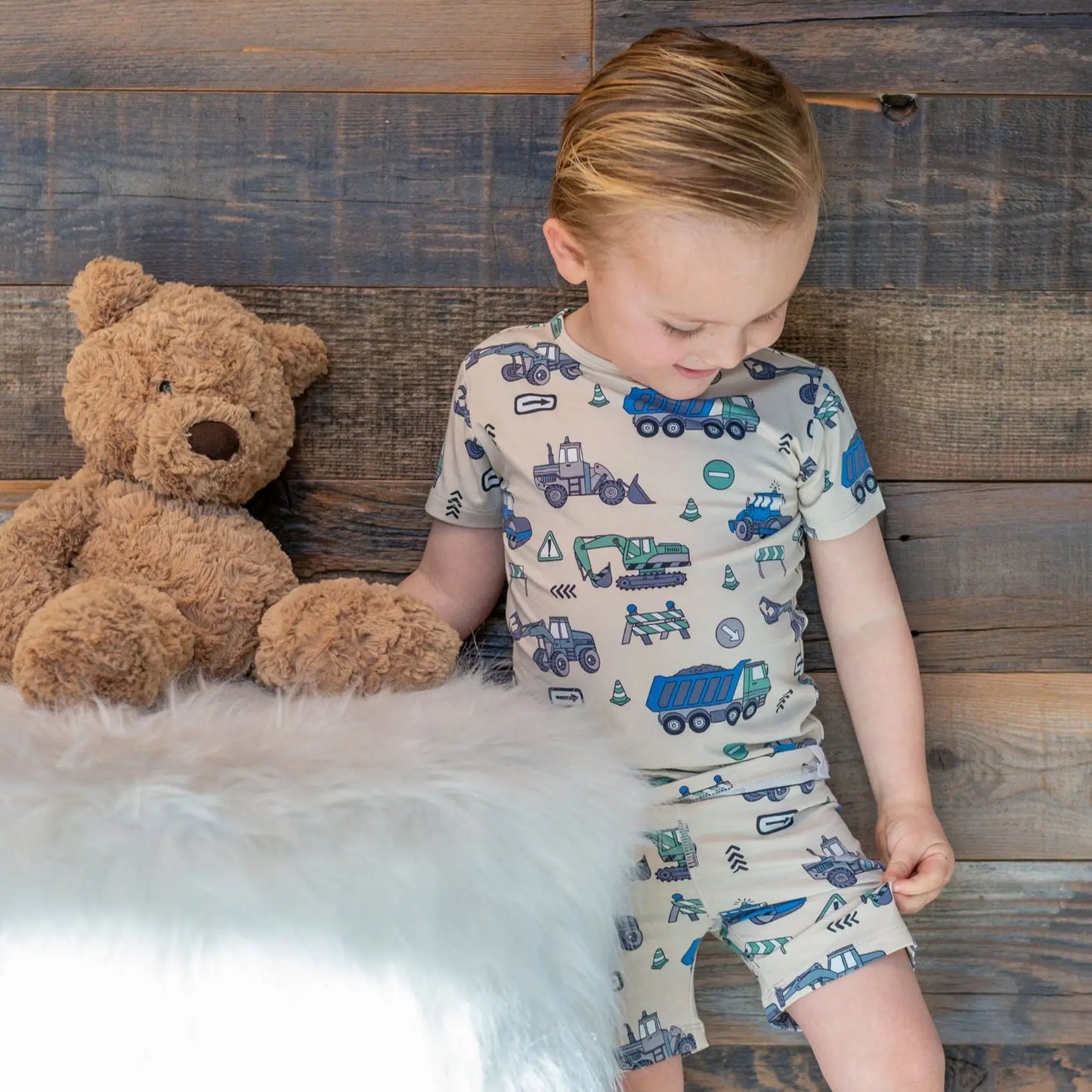 Trucks Diggers Construction Summer Pajama Set For Kids Sweet Bamboo