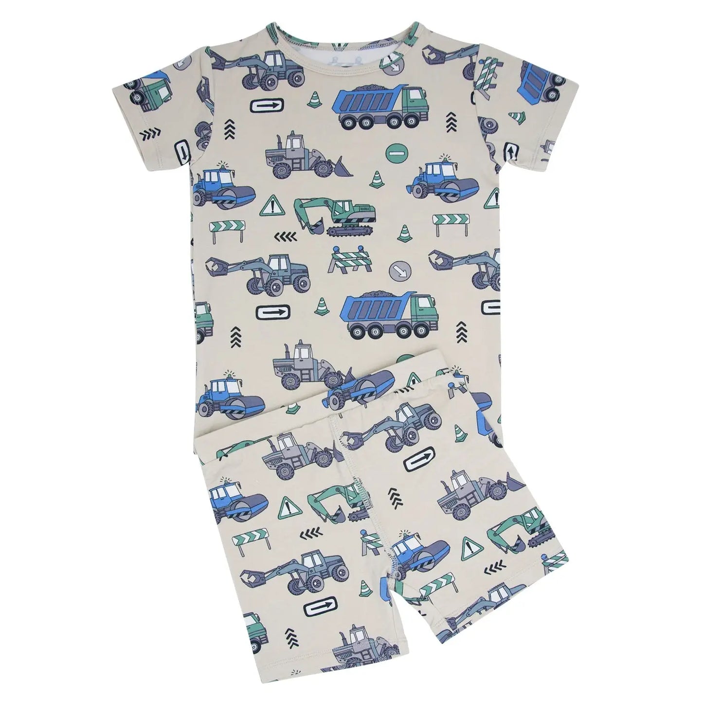 Trucks Diggers Construction Summer Pajama Set For Kids Sweet Bamboo