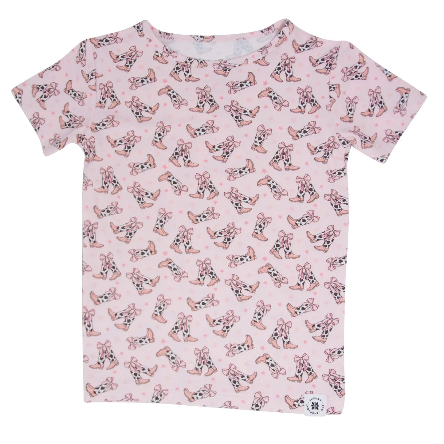 Cowhide Boots Bows Summer Pajama Set for Kids Sweet Bamboo