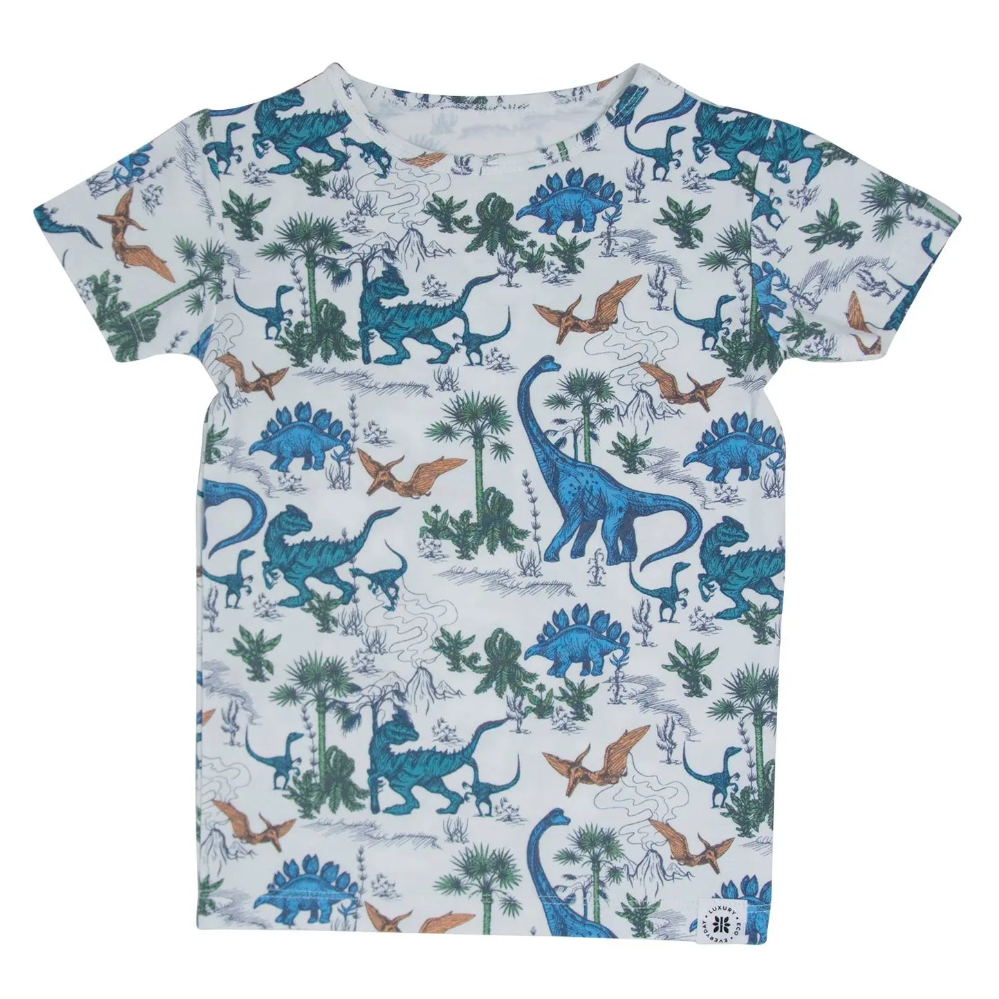 Dinosaur Adventures Summer Pajama Set for Kids Lightweight Short Sleeve Two Piece Outfit Sweet Bamboo
