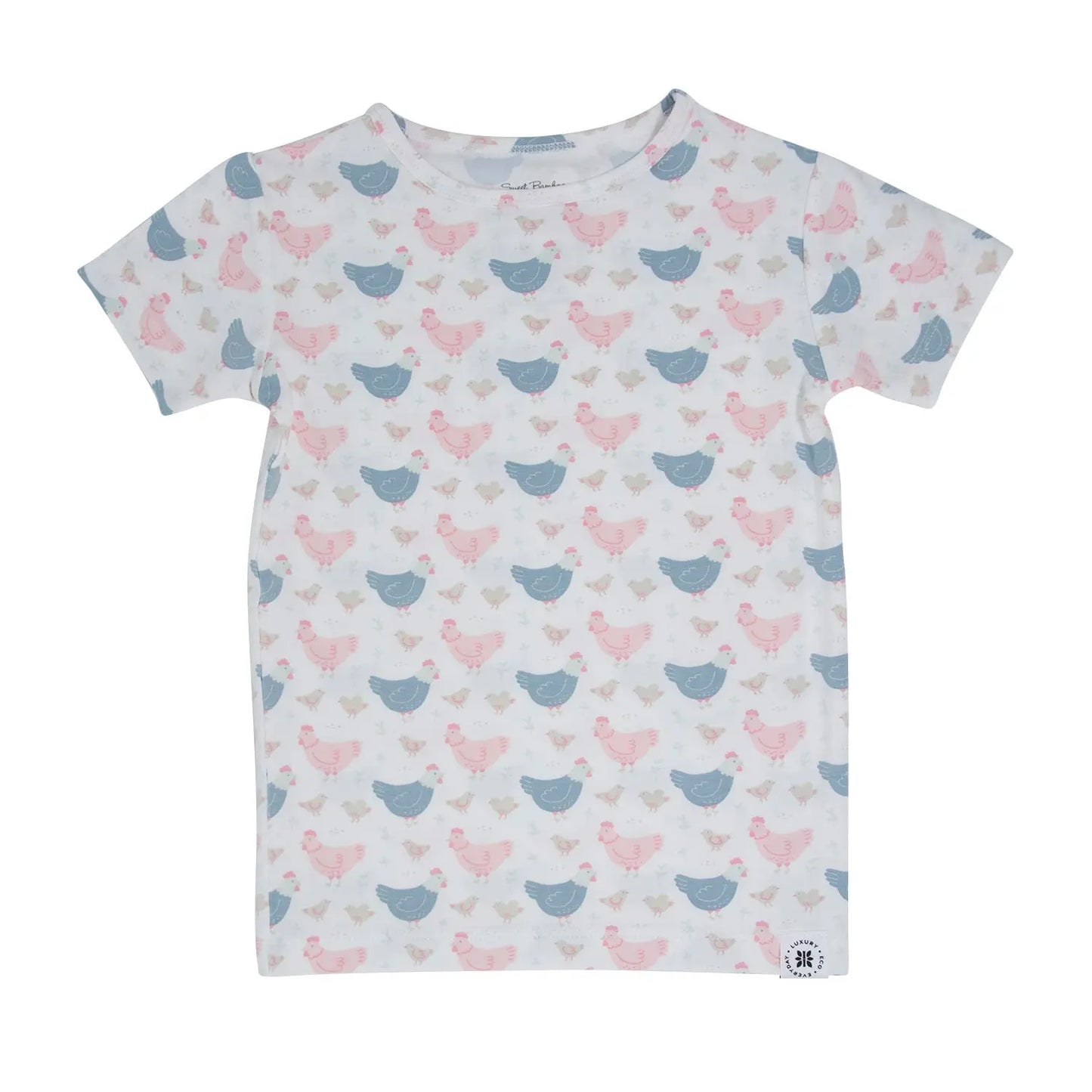 Pink Farm Hens Bamboo Summer Pajama Set for Kids Sweet Bamboo