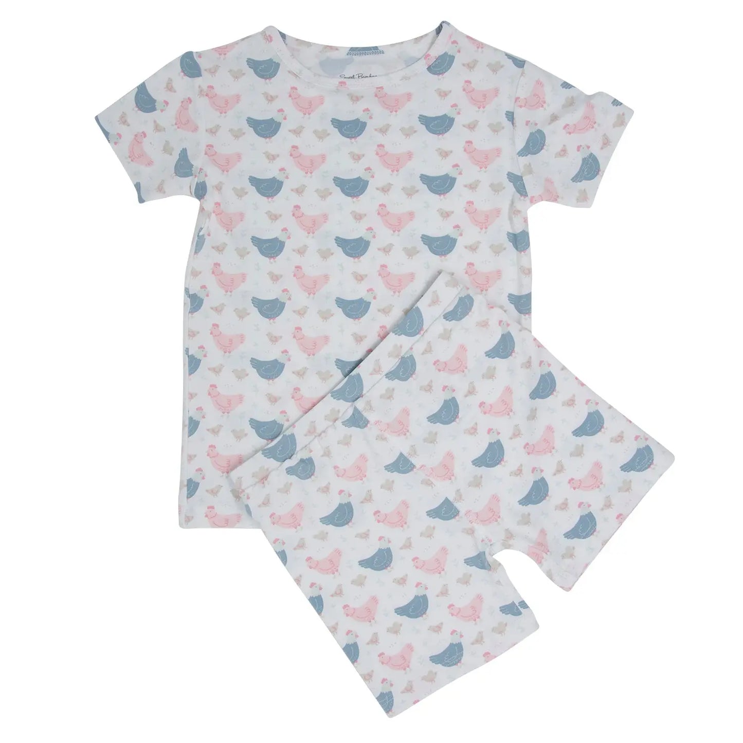 Pink Farm Hens Bamboo Summer Pajama Set for Kids Sweet Bamboo