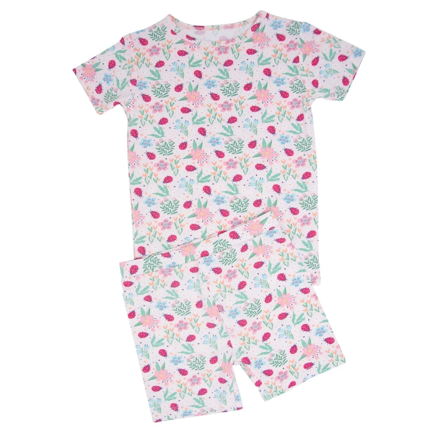 Ladybug Flower Garden Summer Pajama Set for Girls Sweet Bamboo