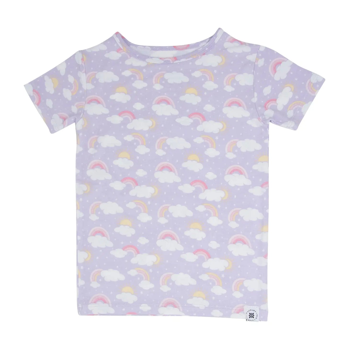 Lavender Rainbows and Clouds Summer Pajama Set for Kids Sweet Bamboo