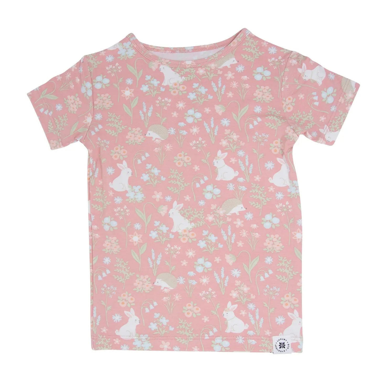 Pink Bunny Floral Summer Pajama Set for Kids Sweet Bamboo