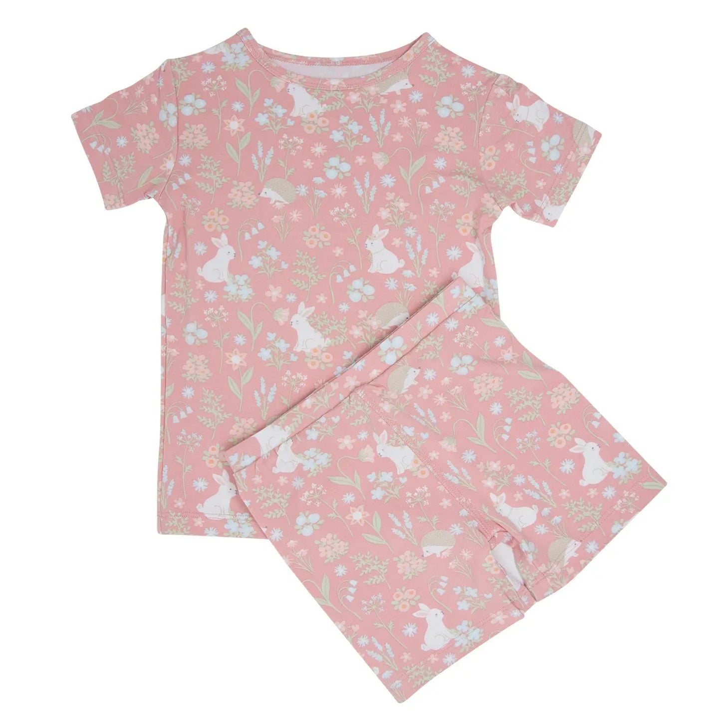 Pink Bunny Floral Summer Pajama Set for Kids Sweet Bamboo
