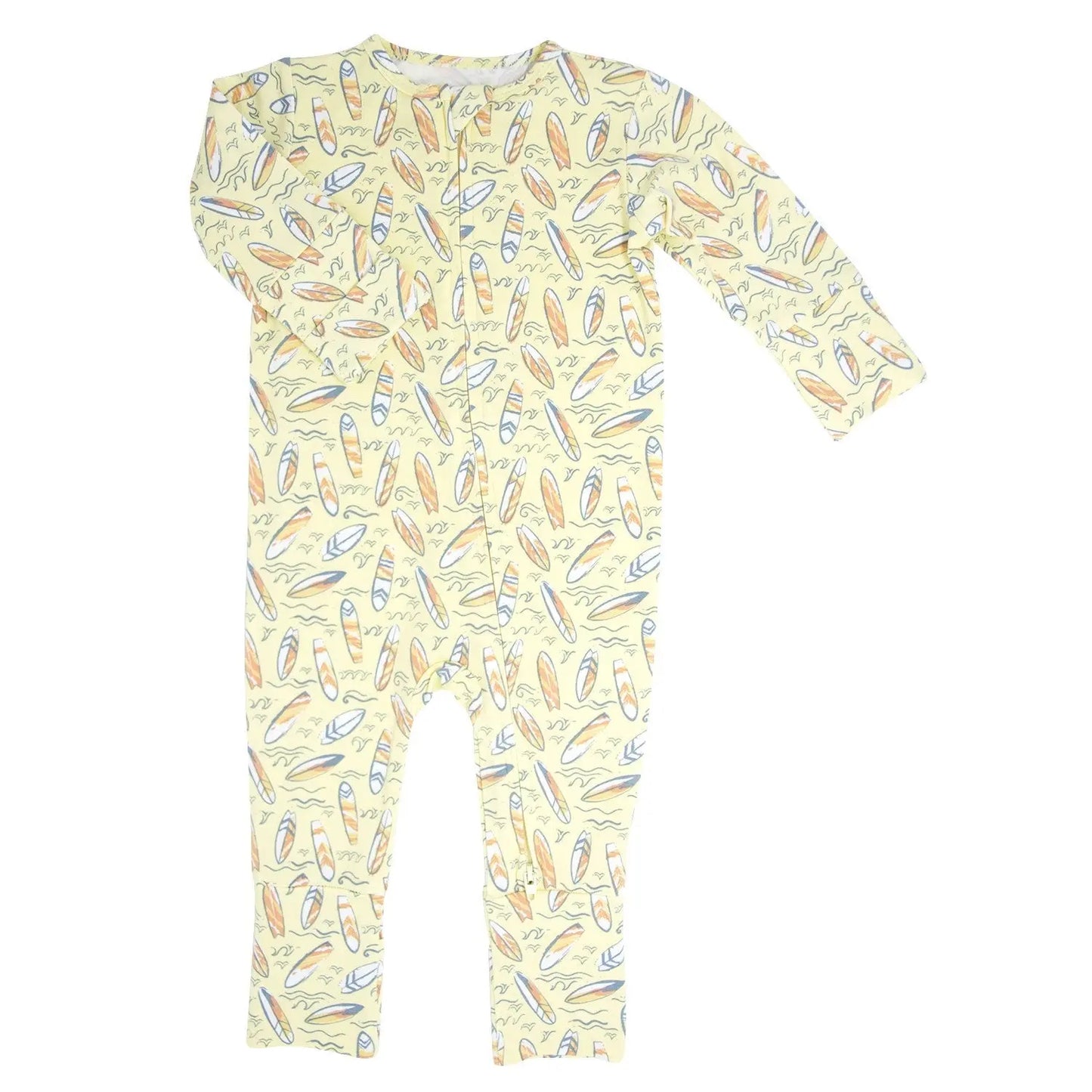 Surfboard Waves Convertible Baby Romper with Two Way Zip and Fold Over Legs Sweet Bamboo