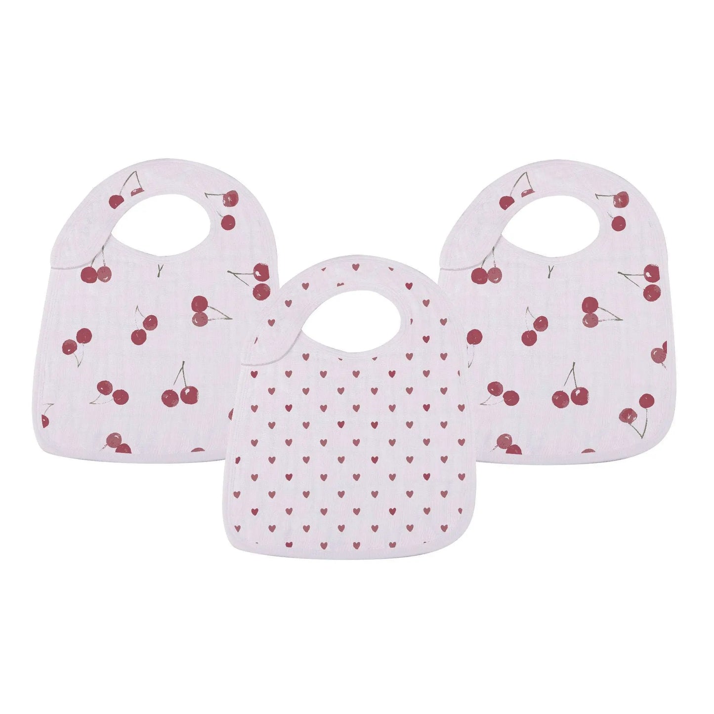 Sweetheart Cherry Hearts Snap Bib Set 100 Percent Natural Bamboo Muslin Newcastle Classics