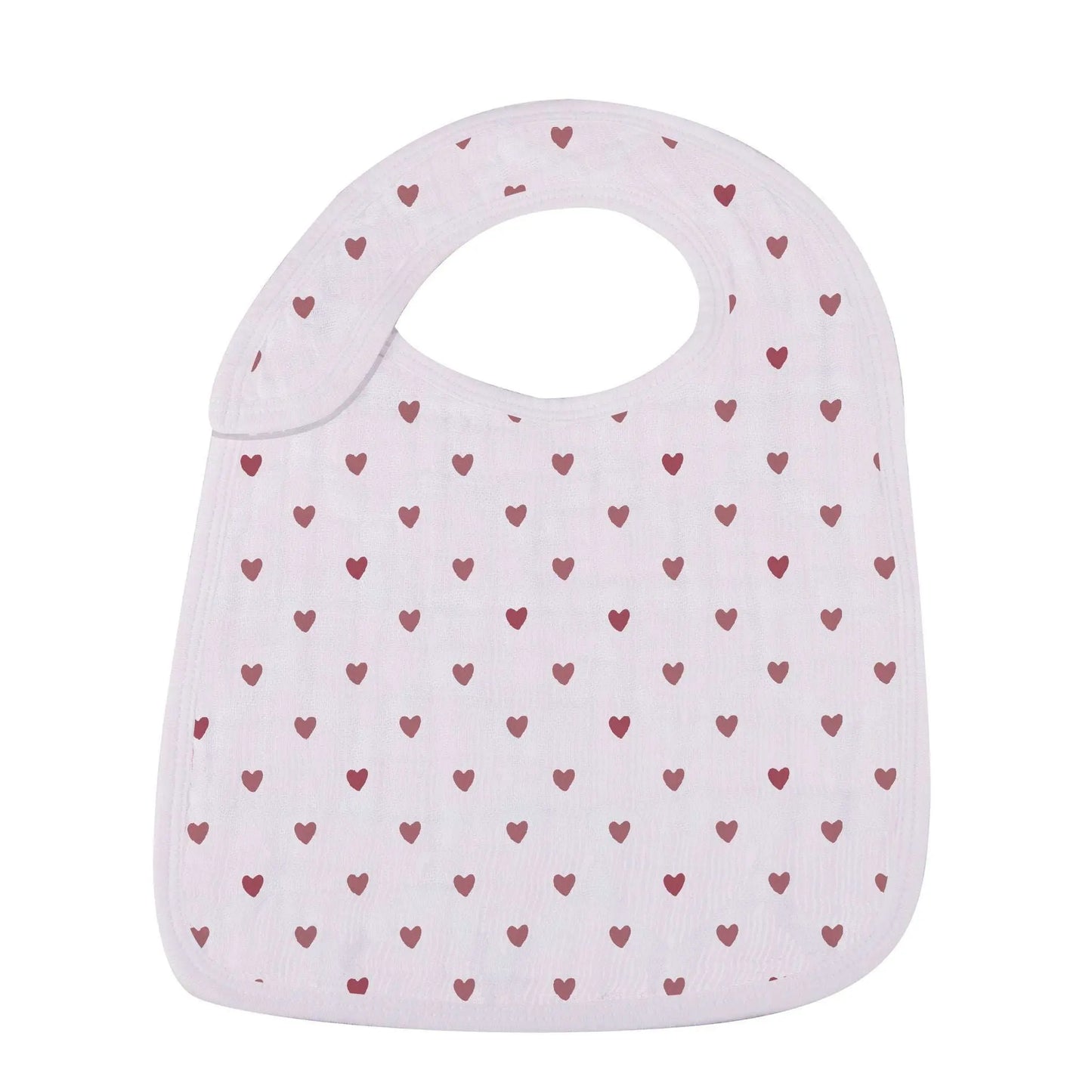 Sweetheart Cherry Hearts Snap Bib Set 100 Percent Natural Bamboo Muslin Newcastle Classics