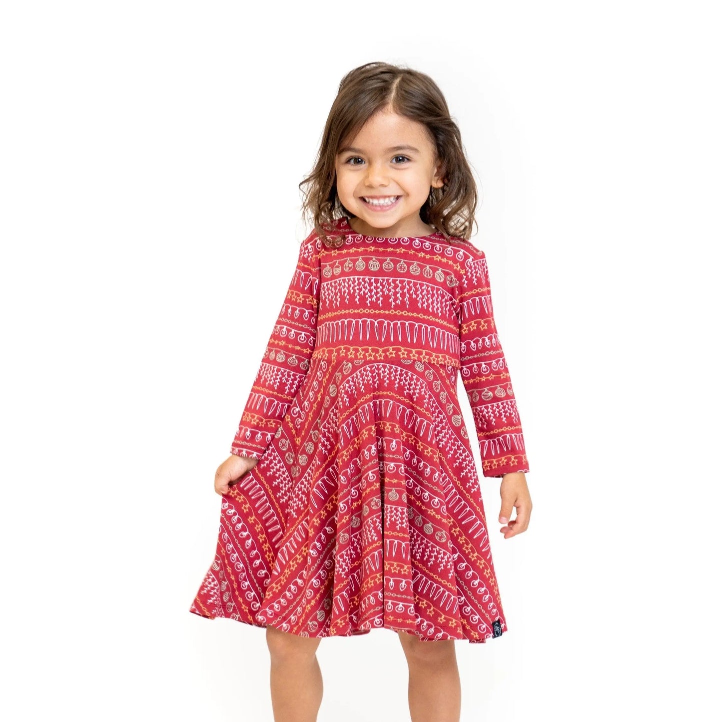 Swirly Girl Dress Knee Length Long Sleeve Empire Waistline Sweet Bamboo