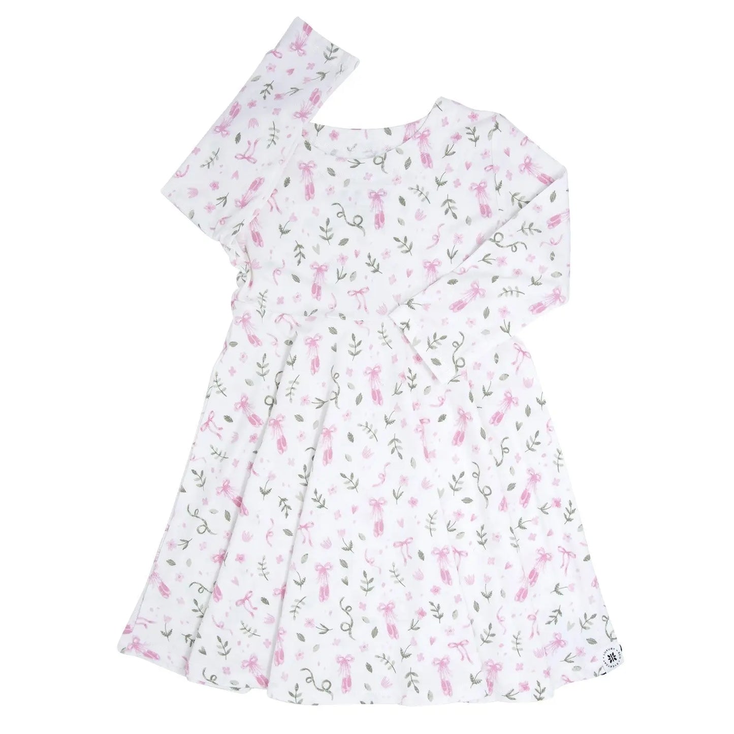 Swirly Girl Dress Knee Length Long Sleeve Empire Waistline Sweet Bamboo