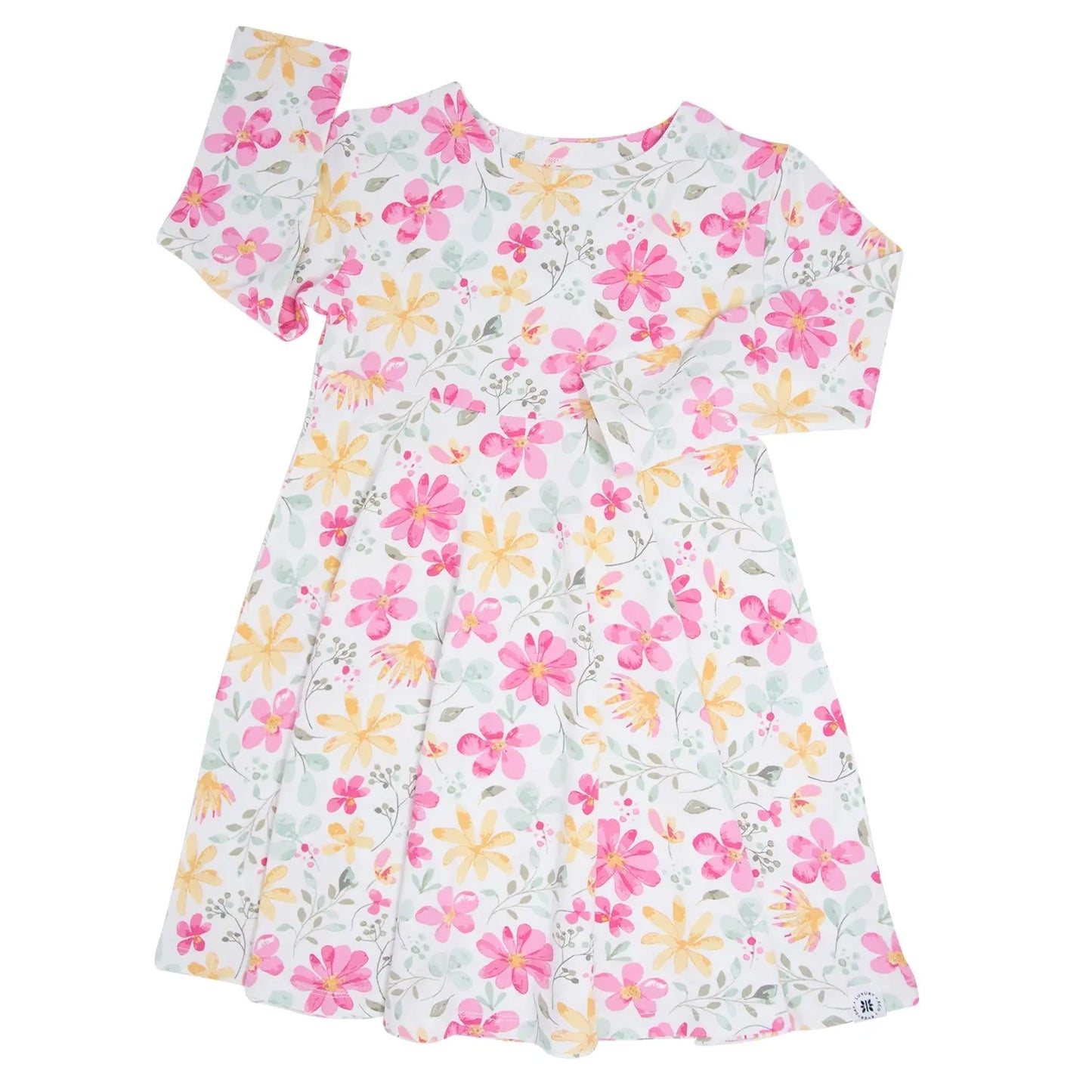Swirly Girl Dress Knee Length Long Sleeve Empire Waistline Sweet Bamboo