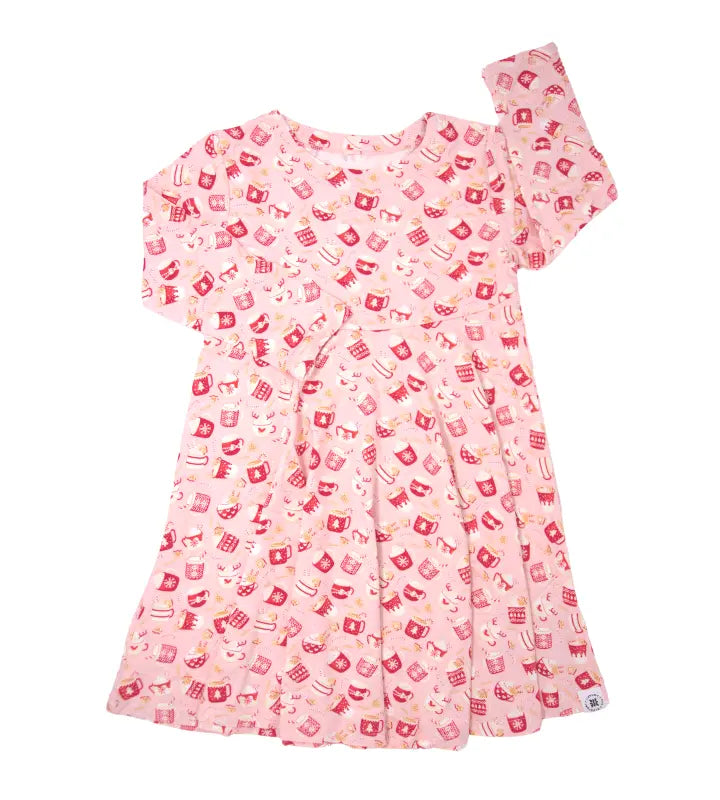 Swirly Girl Dress Knee Length Long Sleeves Empire Waistline Extra Stretch Neckline Flexible For Active Lifestyles Sweet Bamboo